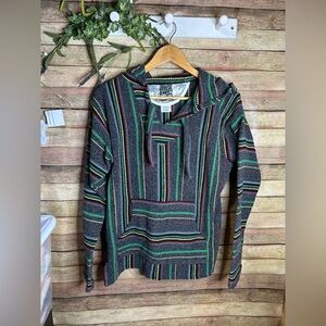 Baja Mexican Poncho V-Neck Hoodie Men’s Size Medium